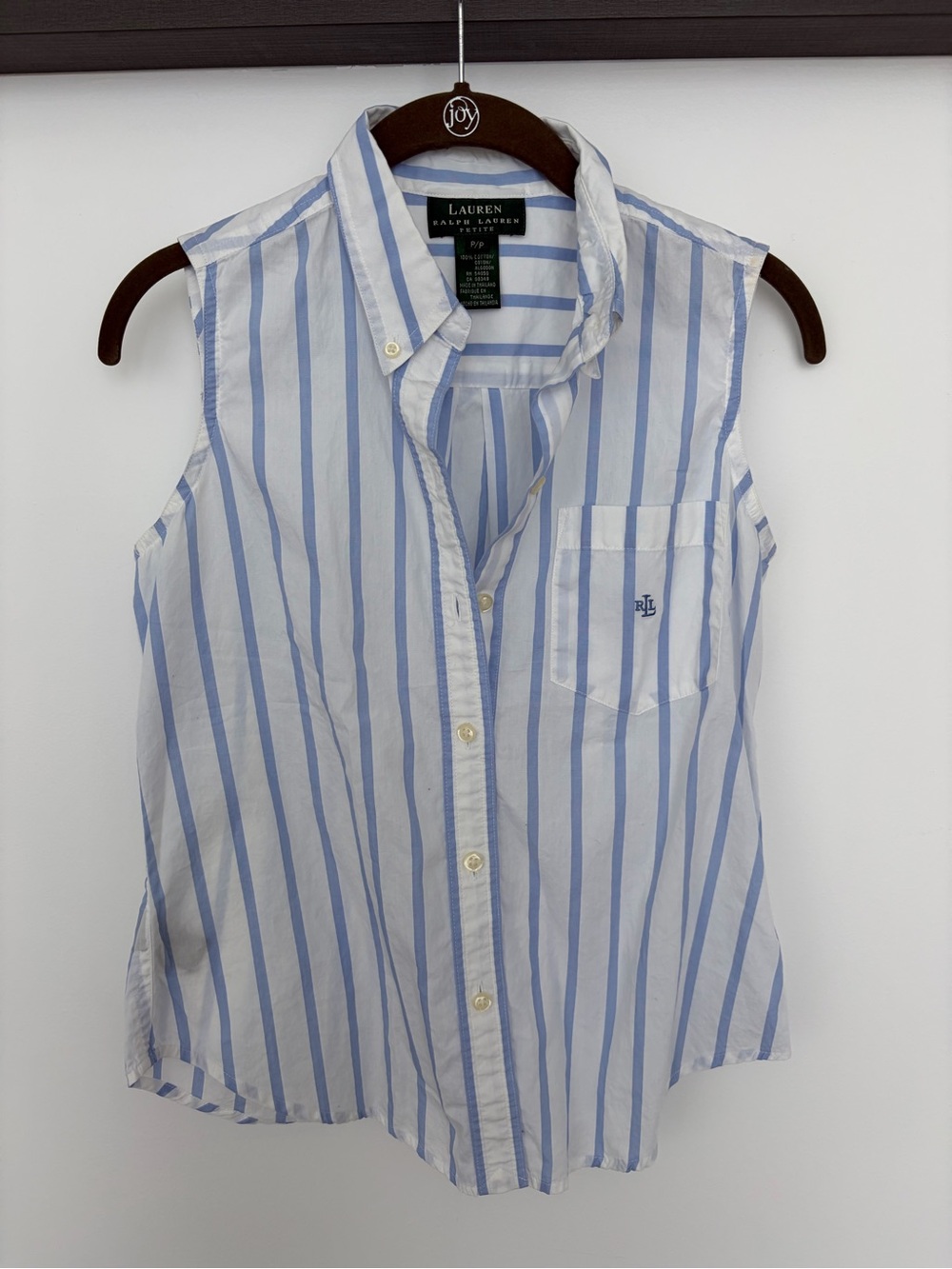 Ralph Lauren Green Label White and Blue Sleeveless Button Down